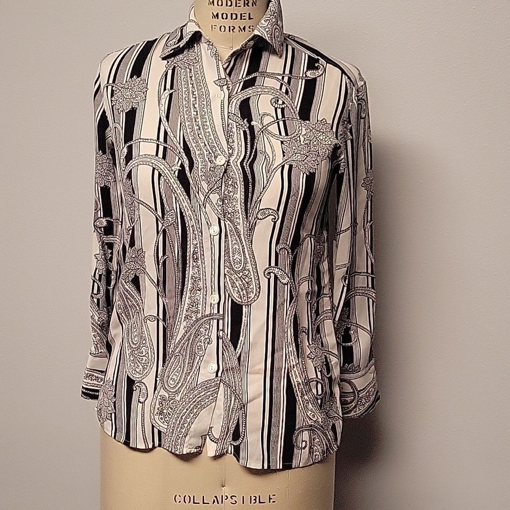 Jones New York 100% Silk Vintage Paisley Blouse. Size 2P